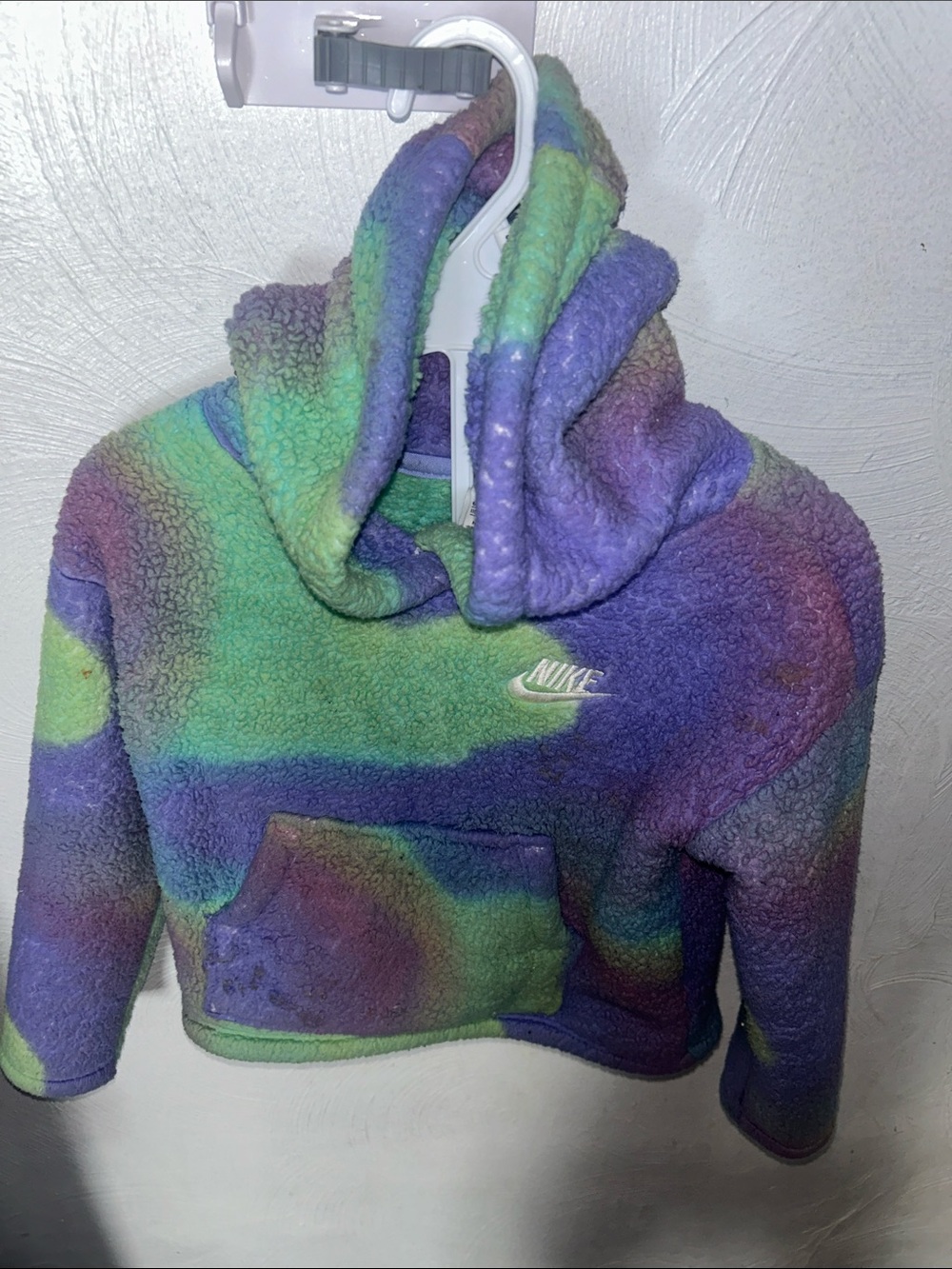 Nike Kids Plush Tie-Dye Sherpa Hoodie in Green, Purple, Blue